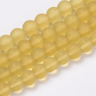 Glass Beads, Frosted.  Light Golenrod.  ROUND. 8mm.    Approx 42 Beads.