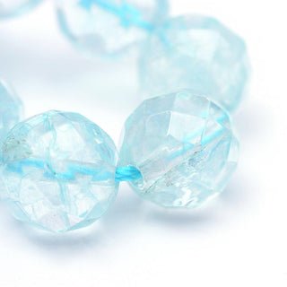 Natural Aquamarine Faceted Quartz Crystal  ( 9.5-10 mm Rounds).  16" Strand (approx 38 Beads)