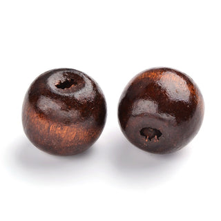 Round Coated Wooden Large Hole Beads, Lead Free, Deep Brown, 19~20x17.5~18mm, Hole: 4.5mm; *Packed 20 Beads