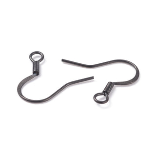 Stainless Steel French Earring Hooks, Flat Earring Hooks, Electrophoresis Black, 16x16x1.5mm, Hole: 2mm, Pin: 0.6mm (Packed 10 Earwires)