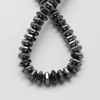 Non-magnetic Hematite Beads Strands, Grade A, Hexagon, Black, 5x4mm, Hole: 1mm.  Approx 100 Beads.