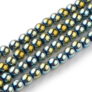 Transparent Glass Beads Strands, Round, Green Plated, 8mm; Hole: 1mm, about 40pcs/strand, 12.6"