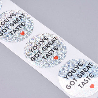 You've Got Great Taste Holographic Stickers, Adhesive Label Stickers, Silver, 38mm; 500pcs/roll