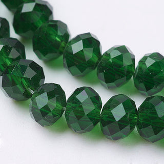 Glass Beads, Faceted, Rondelle, (Dark Green), 6x4mm, Hole: 1mm;