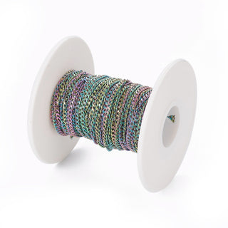 Vacuum Plating 304 Stainless Steel Curb Chains, Rainbow, Multi-color, 3.5x2x0.5mm; (Sold by the Foot)