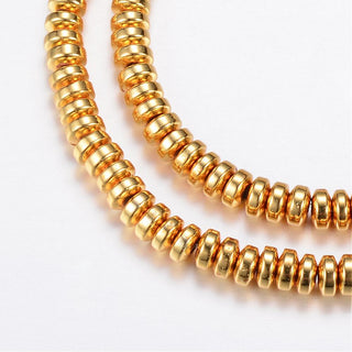 Electroplate Non-magnetic Hematite Beads Strands, Grade AA,, Rondelle, Golden Color Plated, *See Drop Down for Size Options