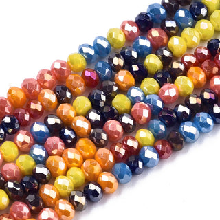Electroplate Glass Beads Strands, AB Color Plated, Faceted, Rondelle, Mixed Color, 3x2.5mm, Hole: 0.7mm, about 190 Beads/ Strand