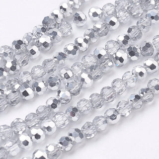 Glass Beads Half Electroplate Silver on Clear (4mm Faceted Rounds)