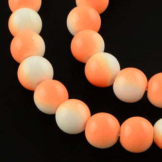 Two-Color Glass Bead Strands, Round, White/  Orange, 6mm. approx 65 beads