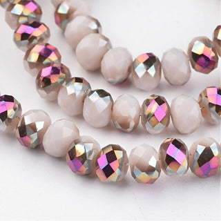 Half Bold Electroplate Glass Beads, Faceted, Rondelle, (Thistle), 6x4.5mm, Hole: 1mm;