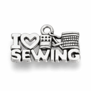 "I Love Sewing" Charm.  *Antique Silver Color.  12.5x21x2mm, Hole: 1.5mm.   *See Drop Down for Options