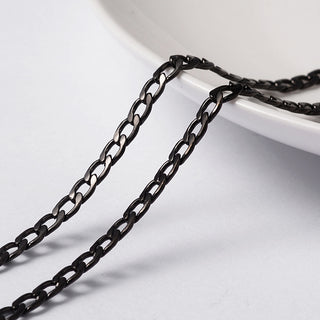 304 Stainless Steel Twisted Chain Curb Chains, Unwelded, Electrophoresis Black, 4~5x3x0.8mm,  *Sold by the Foot
