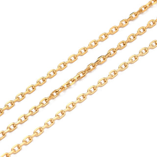 304 Stainless Steel Cable Chain, Soldered, Vacuum Plating , Real 21K Gold Plated, 3x2x0.5mm  *Sold by the Foot