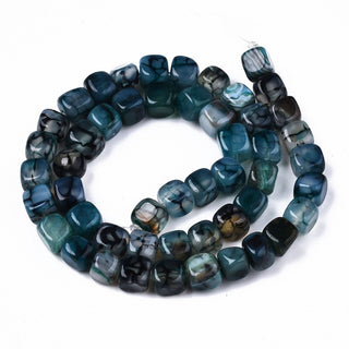 Agate Beads, Striped Agate, Cube, Blue, Approx 8mm, Hole: 1mm, about 50pcs/strand, 16''(41cm)