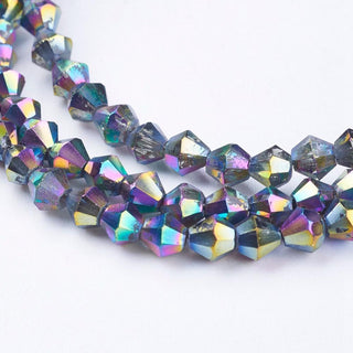 Bicone. Electroplated, Faceted, Purple, 3mm x3.5mm, Hole: 1mm; about 150pcs/strand, 18"