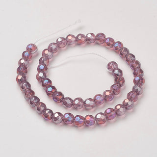 6mm Faceted Round Crystals *Light Purple with Silver Flash Plating  (approx 50 beads per 13" Strand)