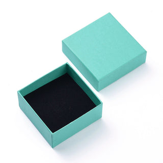 Cardboard Gift Box Jewelry Set Boxes, Black Sponge Inside, Square, Medium Turquoise, 7.5x7.5x3.5cm