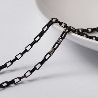303 Stainless Steel Box Chain. (Electrophoresis BLACK)  4 x 2 x 1mm.   *Sold by the Foot