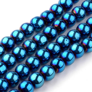 Glass Beads Round.  6mm.  (Bold Blue Electroplated)  12" strand.  Approx 56 Beads.
