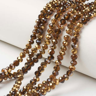 Electroplate Opaque Glass Beads Strands, Half Golden Plated, Faceted, Rondelle, Sienna, (See Drop Down for Size Options)