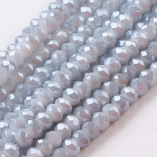 Crystal (Chinese) *Faceted Rondelle  (White Smoke)  3 x 2mm.   Approx 100 Beads on an 18" Strand.