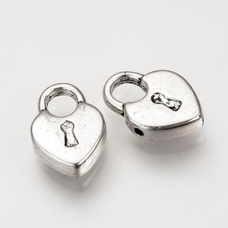 Heart Lock, Charm or Bead!,  Antique Silver, 14x9x3mm, Hole: 3x4mm...  (See Drop Down for Options)