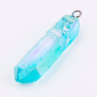 Electroplated (Blue) Natural Quartz Pendant, with Brass Findings, Bullets, Pointed Pendants,  43~50x11~13mm, Hole: 3mm