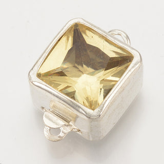 Brass Box Clasp, with Yellow Glass, Silver Color Plated, 18x12x9mm, Hole: 1~1.5mm.  Sold Individually.
