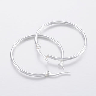 304 Stainless Steel Simple Hoop Earrings, Silver Color Plated, 12 Gauge.  (See Drop Down for Size Options)