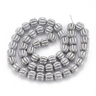 Electroplate Non-magnetic Hematite Corrugated/Pumpkin Beads Strands, Platinum Plated, 8x8mm, Hole: 1mm;  *about 50 Beads.
