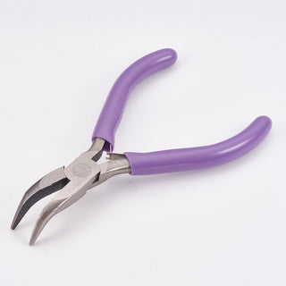 45# Carbon Steel Bent Nose Pliers, Lilac Handles, 12x8x0.9cm.
