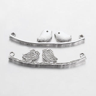 Bird on a Branch/ Wire Link (Two 1mm Holes). Antique Silver, 11x43x2mm