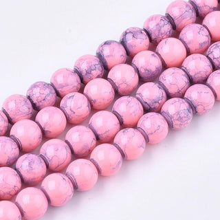 Drawbench Glass Round (Pink with Purplish Veins)  15" strand (See Drop down For Size Options)