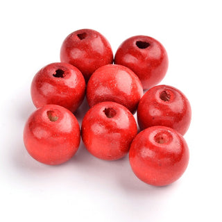 Round Coated Wooden Large Hole Beads, Lead Free, Red, 19~20x17.5~18mm, Hole: 4.5mm; *Packed 20 Beads