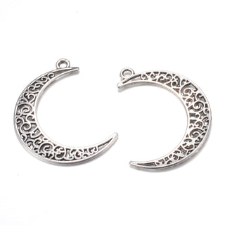Crescent Moon Pendant.   Alloy Metal.   40 x 29mm.  Antique Silver Color.  *See Drop Down for Options.