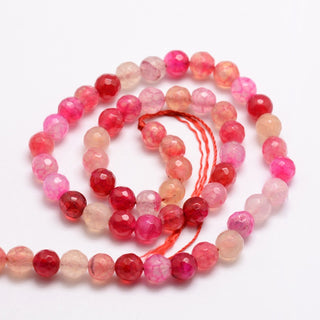 Faceted Natural Agate Round Beads Strands, Dyed, Shades of Pinks, 6mm, Hole: 1mm; about 60 Beads
