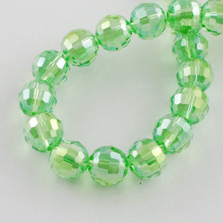 6mm Faceted Round Crystals *AB Light Green  (approx 72 beads per 15" Strand)