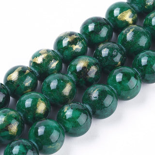 Natural Mashan Jade (Deep Green with Gold Powder) * Round  (8mm).  Approx 50 Beads.