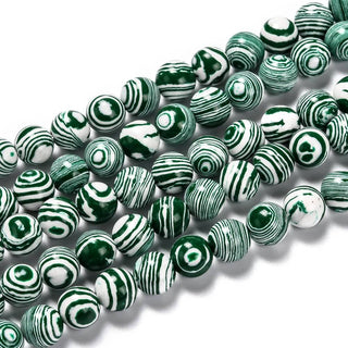Howlite  (Rounds)  *Also known as Bumble Bee Green Malachite (This is NOT malachite..!).   (color enhanced Green)  15.5" strand.  *See Drop Down for Size Options