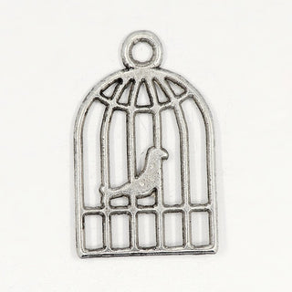 Tibetan Style Alloy Pendants, Bird in Cage, Antique Silver, 19x12x1mm, Hole: 1.5mm