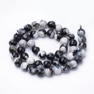 Agate (6 mm rounds) 15.5" strand.  *Faceted Round.  Fire Agate Black/Tan/White (See Drop Down for Size Options)