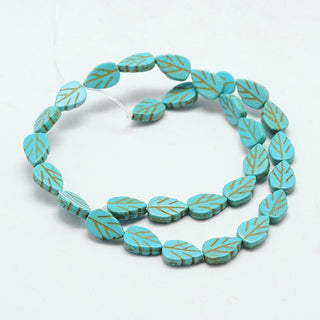 Howlite Leaf Bead Strand, 14x9x4mm, Hole: 1mm; about 28pcs/strand, 15" Strand (See Drop Down for Color Options)