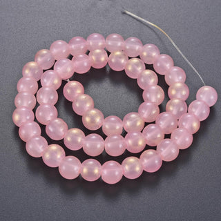 Glass  Rounds *Soft Gold Glitter on Pink.  Rounds 8mm (16" Strand approx 60 beads)