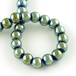 Electroplate Glass Beads Strands, Round, Green/Blue Plated, 7.5x8.5mm,   Approx 100 Beads (30" Strand)