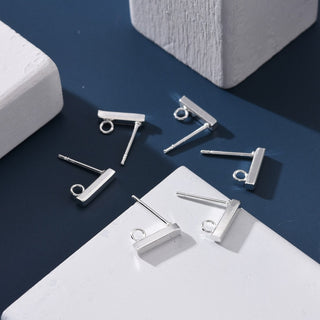 304 Stainless Steel Stud Earring Findings, Bar Style.  Silver, 10x2mm, Hole: 1.8mm, Pin: 0.7mm  (Packed 10 Earwires)