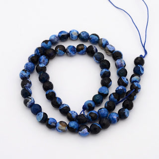 Natural Weathered Agate Faceted Round Beads Strands, Dyed, Grade A, Black & Blue. *See Drop Down for Options