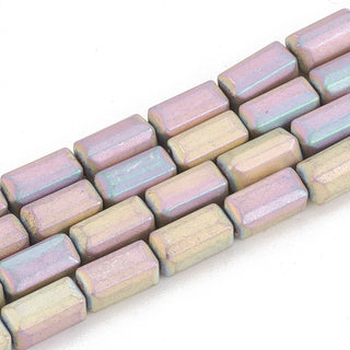 Electroplated Non-magnetic Hematite Beads Strands, Matte Style, Cuboid, Purple Plated, 8x4x4mm, Hole: 1mm; *approx 60 Beads.