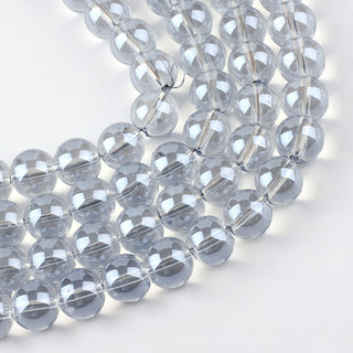Electroplate Glass Beads Strands, Rainbow Plated, Round, Gainsboro, 6mm, Hole: 1mm; about 136pcs/strand, 29.1"