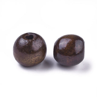 Dyed Wood Beads, Round, CoconutBrown, 18x17mm, Hole: 4~6mm; *Approx 30 Beads