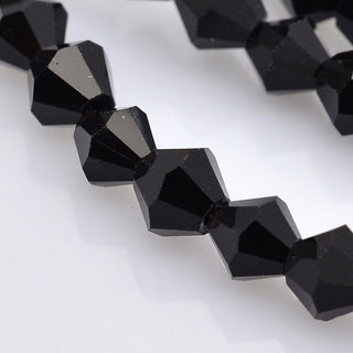 Bicone Beads, Faceted Glass Beads Strands, Black, 3x3mm, Hole: 0.5mm; about 150pcs/strand, 15.5"